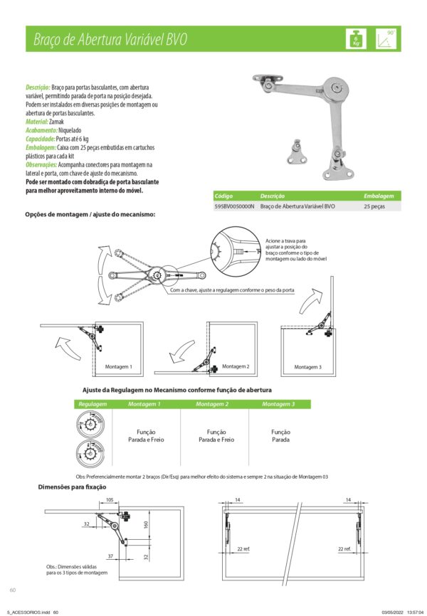 Articulador de Abertura Variável BVO para Portas até 6Kg - FGVTN - Imagem 2